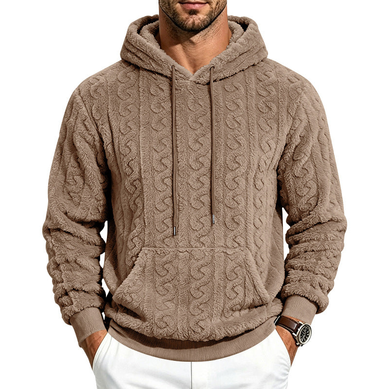 Jose | Plush Cable Pattern Pullover Mens Hoodies