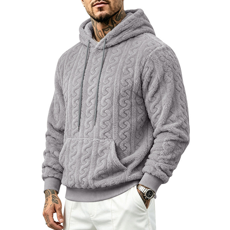Jose | Plush Cable Pattern Pullover Mens Hoodies