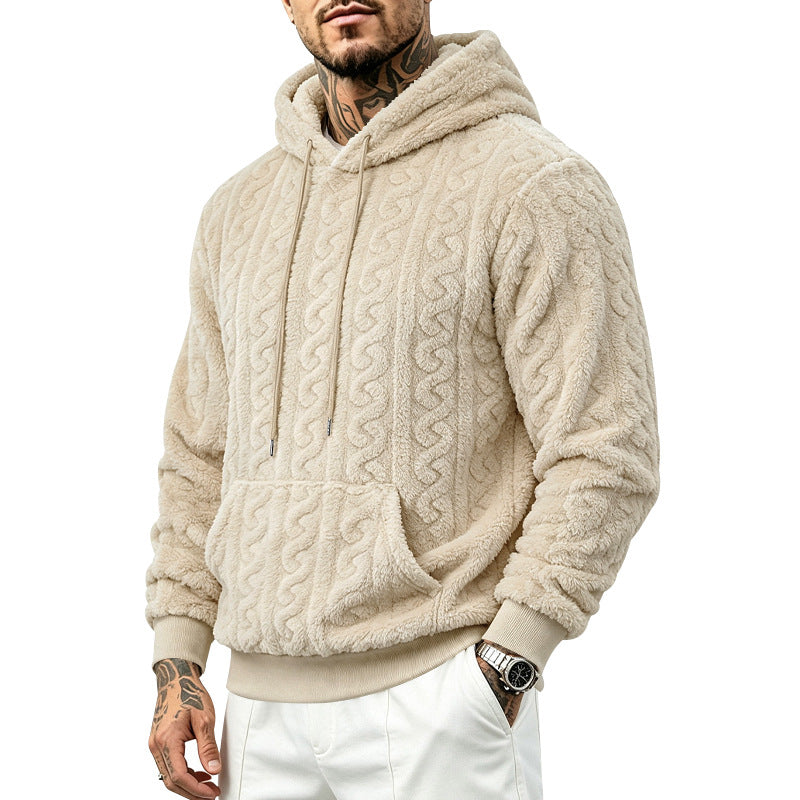 Jose | Plush Cable Pattern Pullover Mens Hoodies