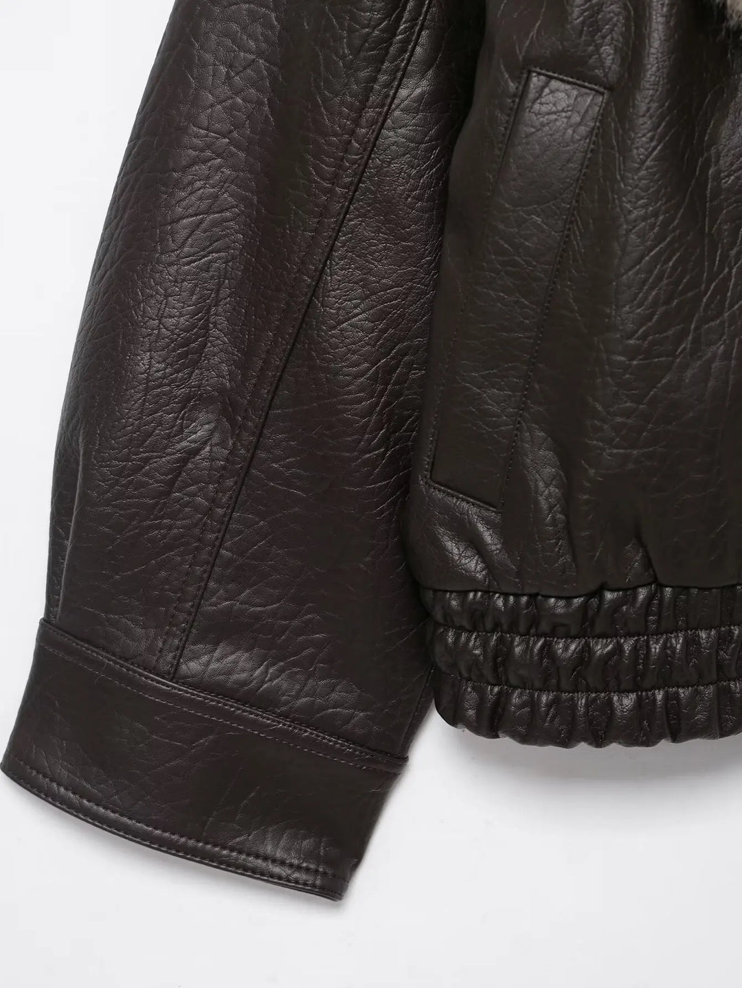 Joyce | Timeless Plush Collar Double-Breasted Leather Jacket