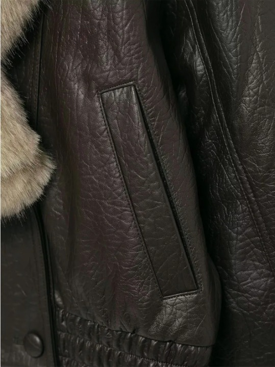 Joyce | Timeless Plush Collar Double-Breasted Leather Jacket