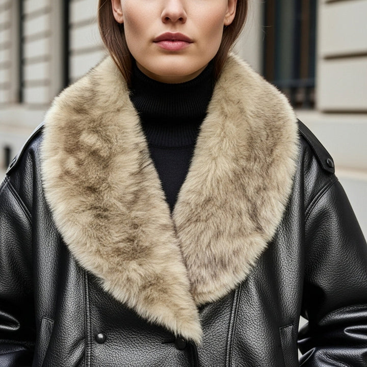 Joyce | Timeless Plush Collar Double-Breasted Leather Jacket