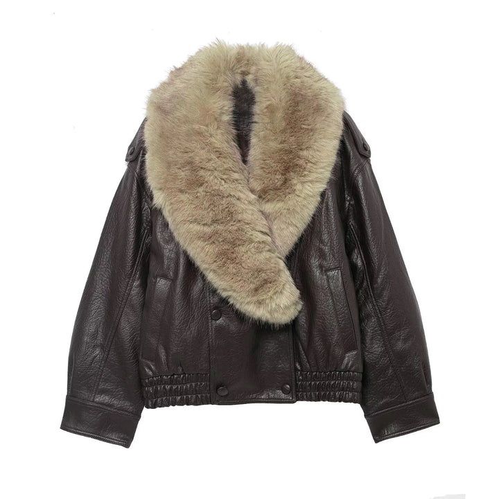 Joyce | Timeless Plush Collar Double-Breasted Leather Jacket