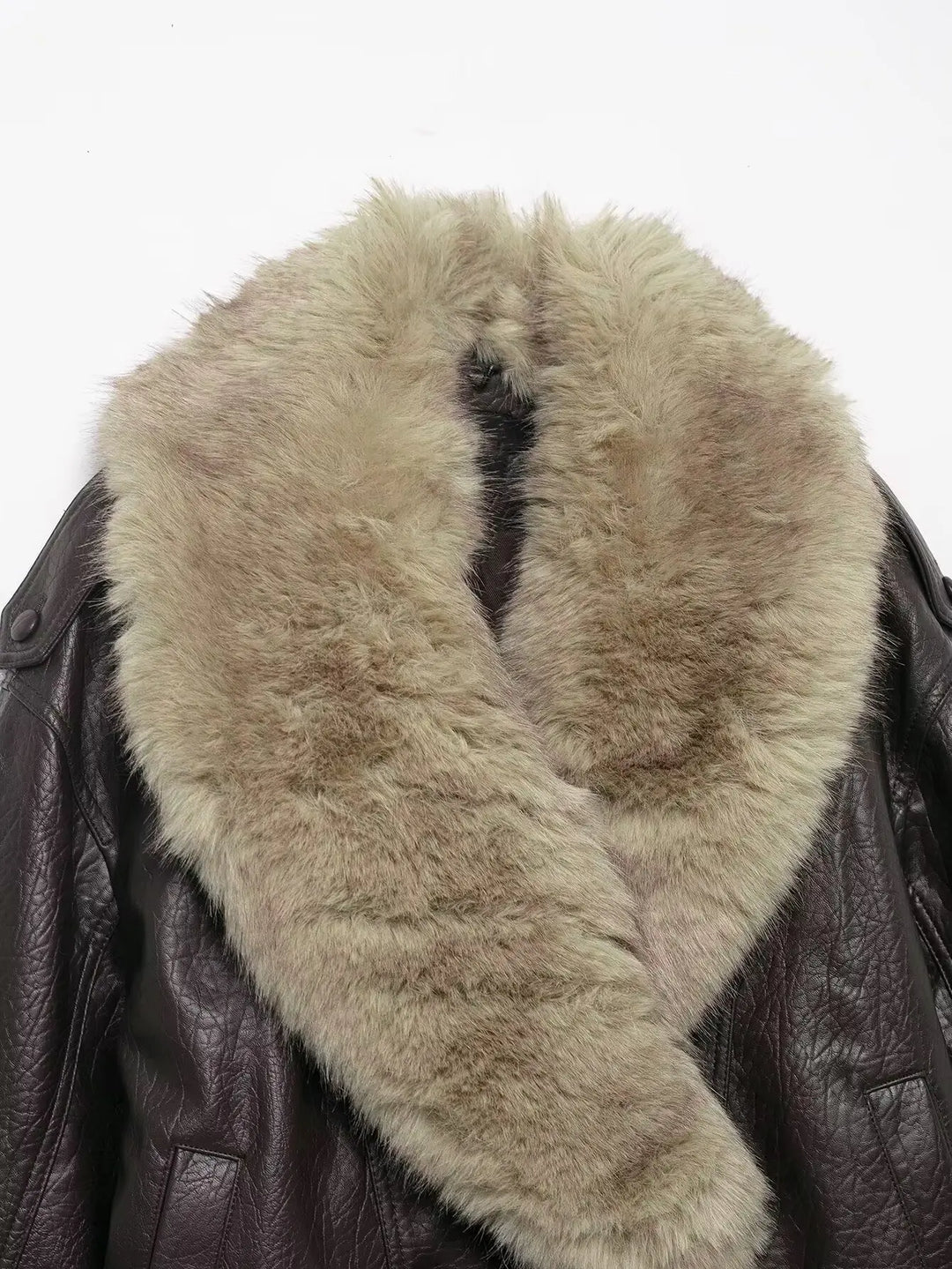 Joyce | Timeless Plush Collar Double-Breasted Leather Jacket