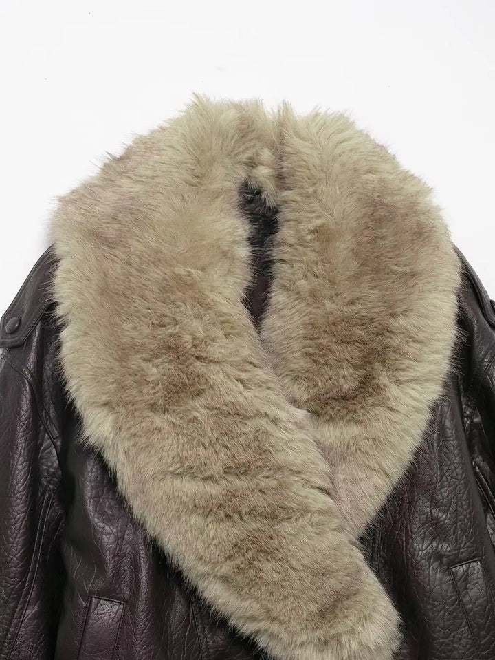 Joyce | Timeless Plush Collar Double-Breasted Leather Jacket