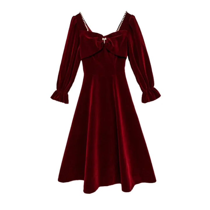 Judy | Graceful Long Sleeve A-Line Midi Christmas Dress