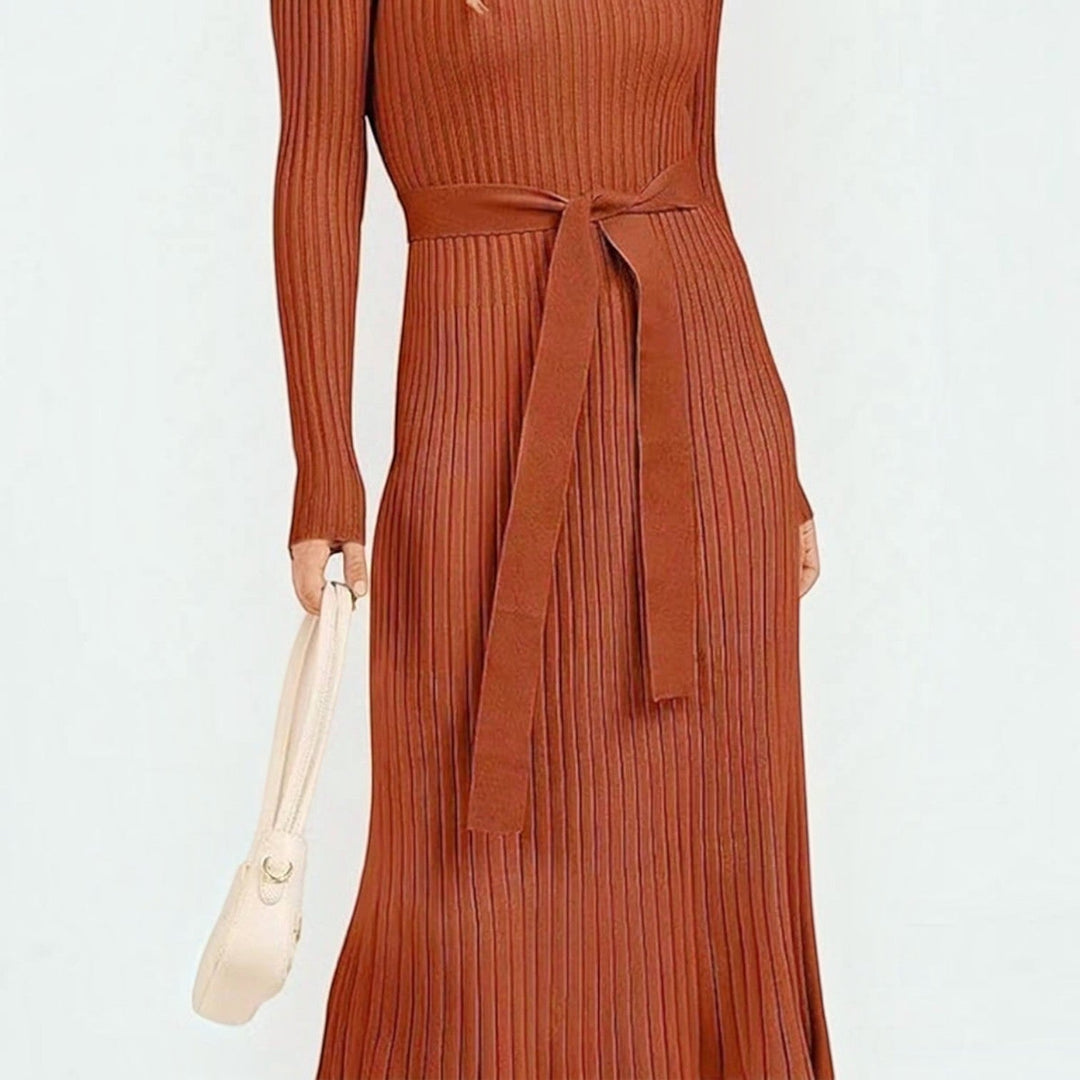 Judy | Stylish Ribbed Cable Knit Winter Midi Sweater Dress
