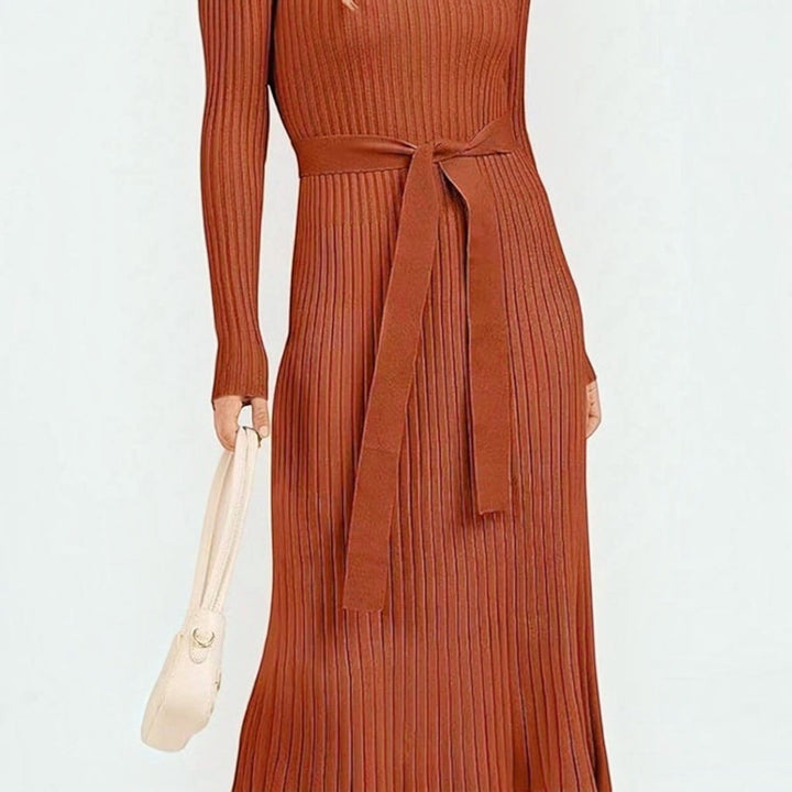 Judy | Stylish Ribbed Cable Knit Winter Midi Sweater Dress