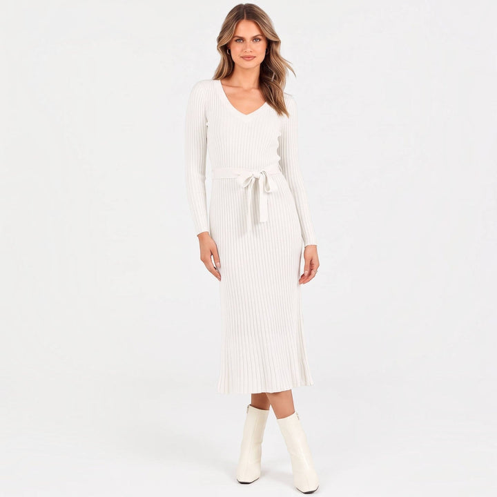 Judy | Stylish Ribbed Cable Knit Winter Midi Sweater Dress