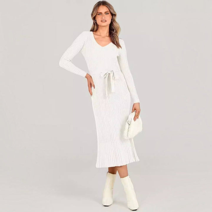 Judy | Stylish Ribbed Cable Knit Winter Midi Sweater Dress