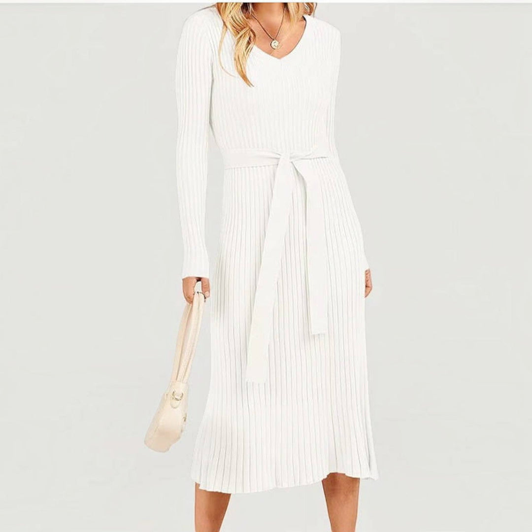 Judy | Stylish Ribbed Cable Knit Winter Midi Sweater Dress