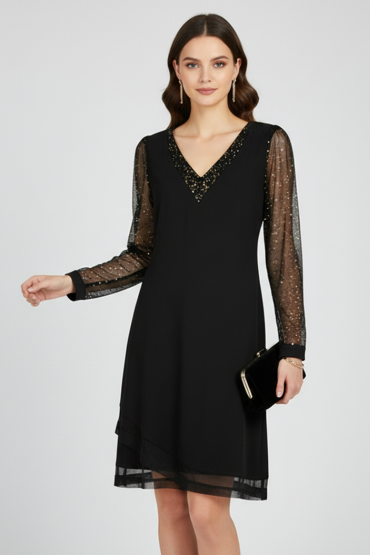 Julia | Elegant Sequin Sleeve V-Neck Christmas Dress
