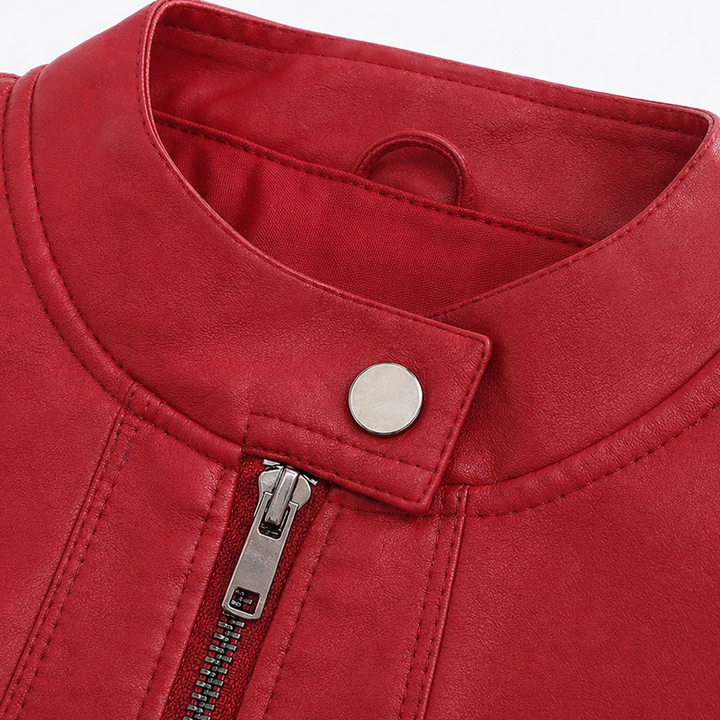 Julia | Polished Stand Collar Moto Leather Jacket