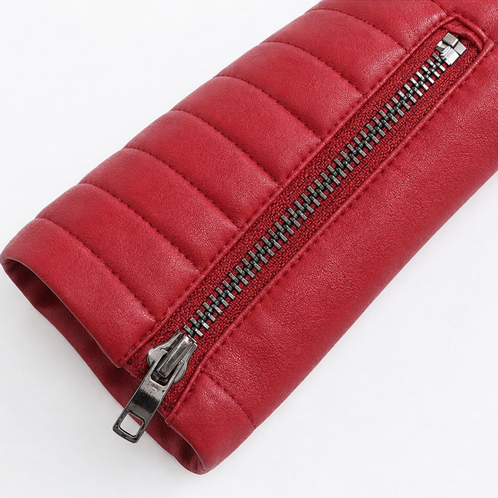 Julia | Polished Stand Collar Moto Leather Jacket