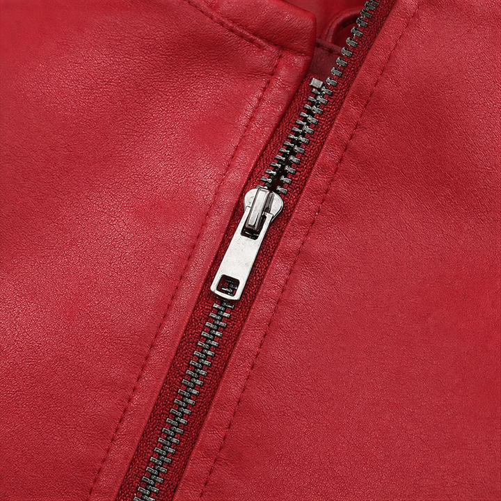 Julia | Polished Stand Collar Moto Leather Jacket
