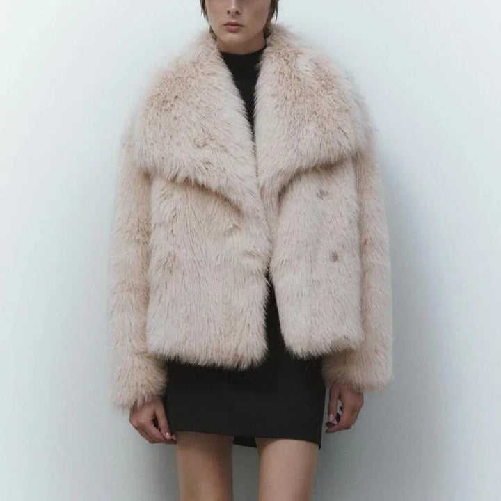 Julia | Stylish Oversized Shawl Collar Faux Fur Coat