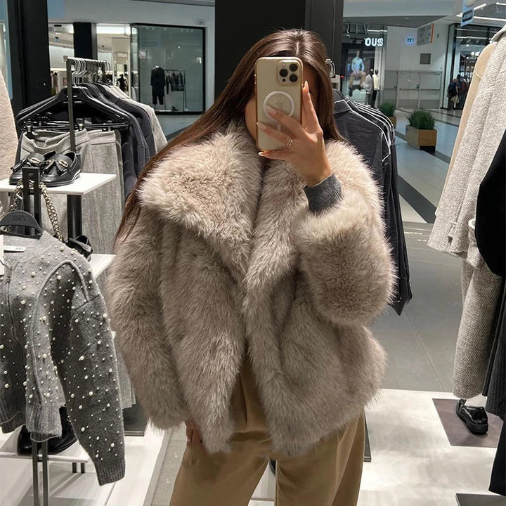 Julia | Stylish Oversized Shawl Collar Faux Fur Coat