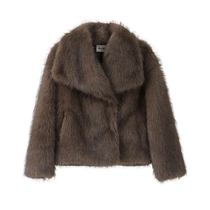 Julia | Stylish Oversized Shawl Collar Faux Fur Coat