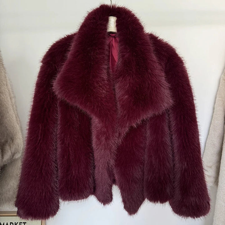 Julia | Stylish Oversized Shawl Collar Faux Fur Coat