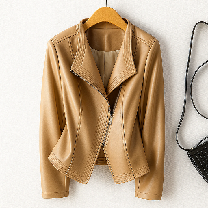 Julie | Sophisticated Fitted Asymmetric Zip Leather Jacket