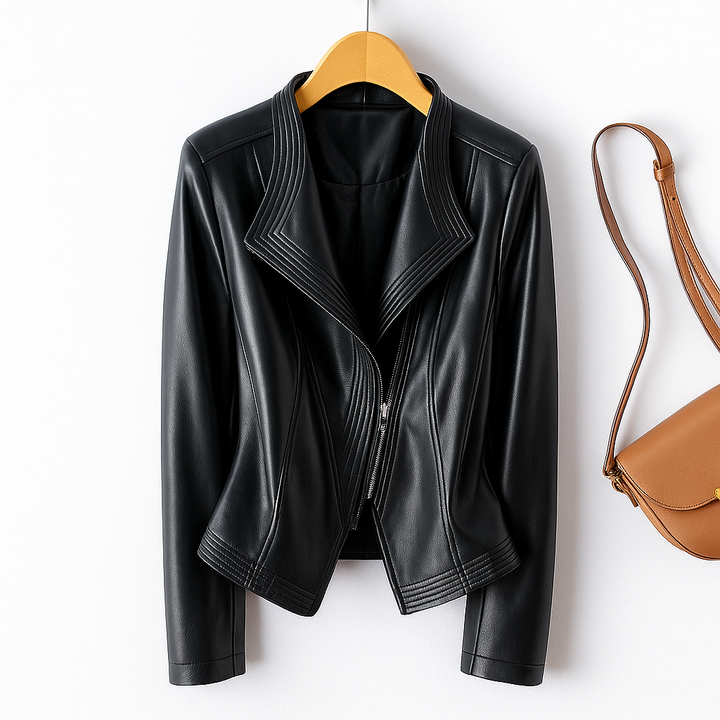 Julie | Sophisticated Fitted Asymmetric Zip Leather Jacket