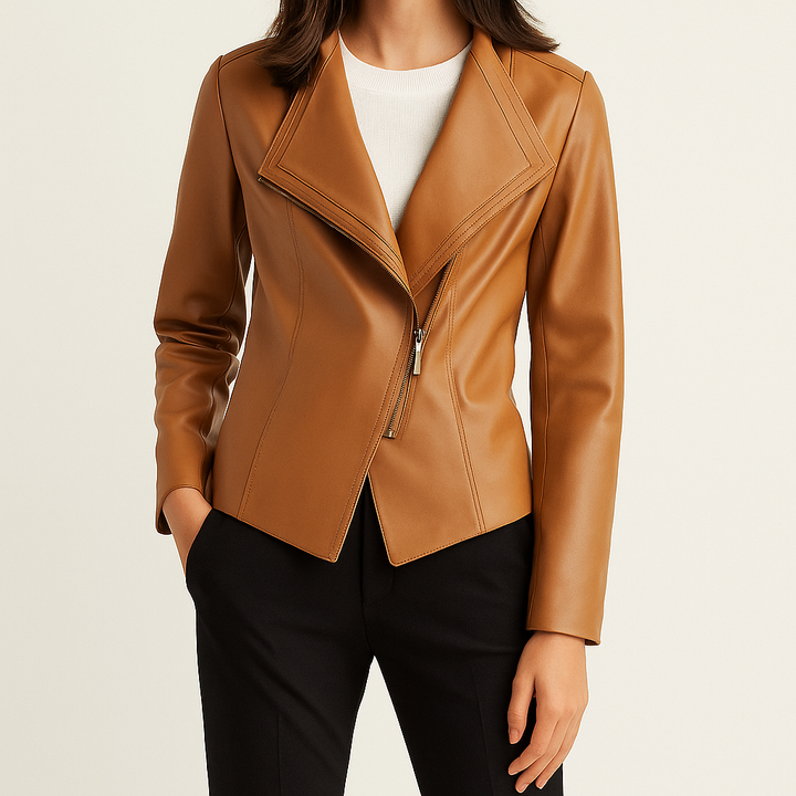 Julie | Sophisticated Fitted Asymmetric Zip Leather Jacket