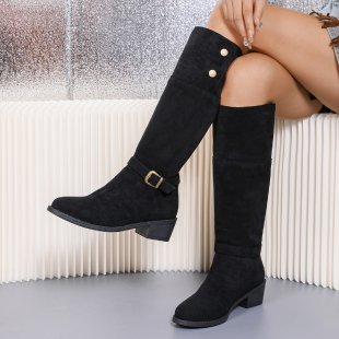 Julie | Sophisticated Knee High Boots with Block Heel and Buckle Detail