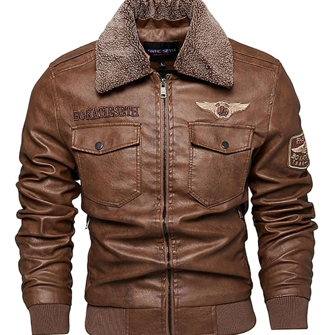 Justin | Relaxed Sherpa Collar Aviator Bomber Leather Jacket