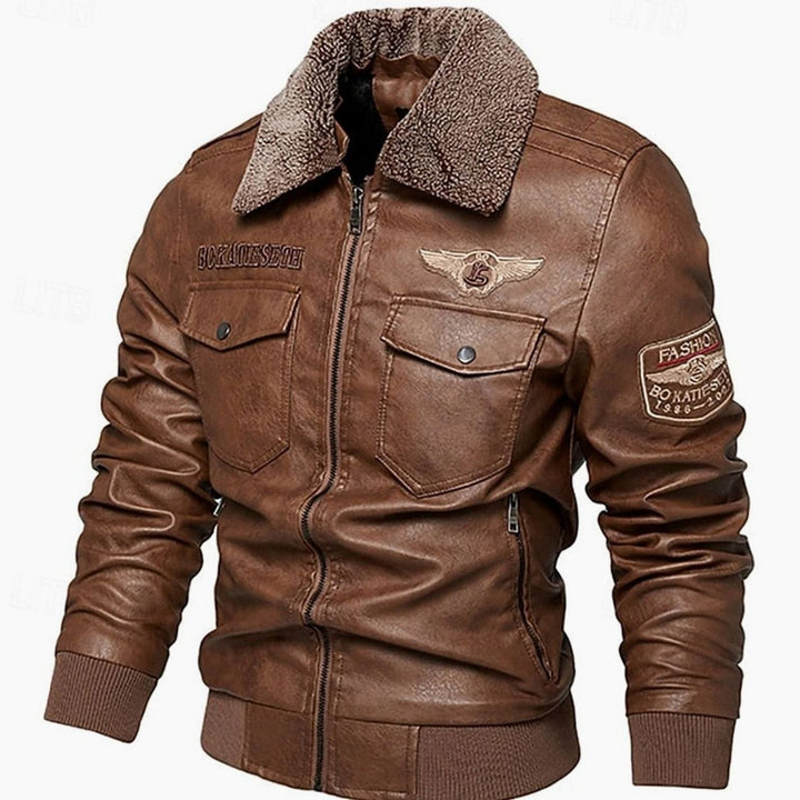 Justin | Relaxed Sherpa Collar Aviator Bomber Leather Jacket