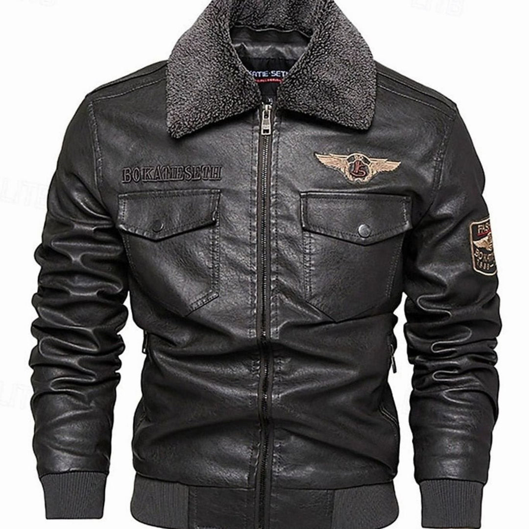 Justin | Relaxed Sherpa Collar Aviator Bomber Leather Jacket
