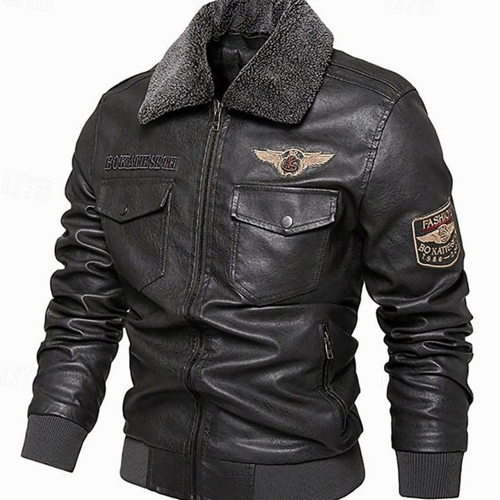 Justin | Relaxed Sherpa Collar Aviator Bomber Leather Jacket