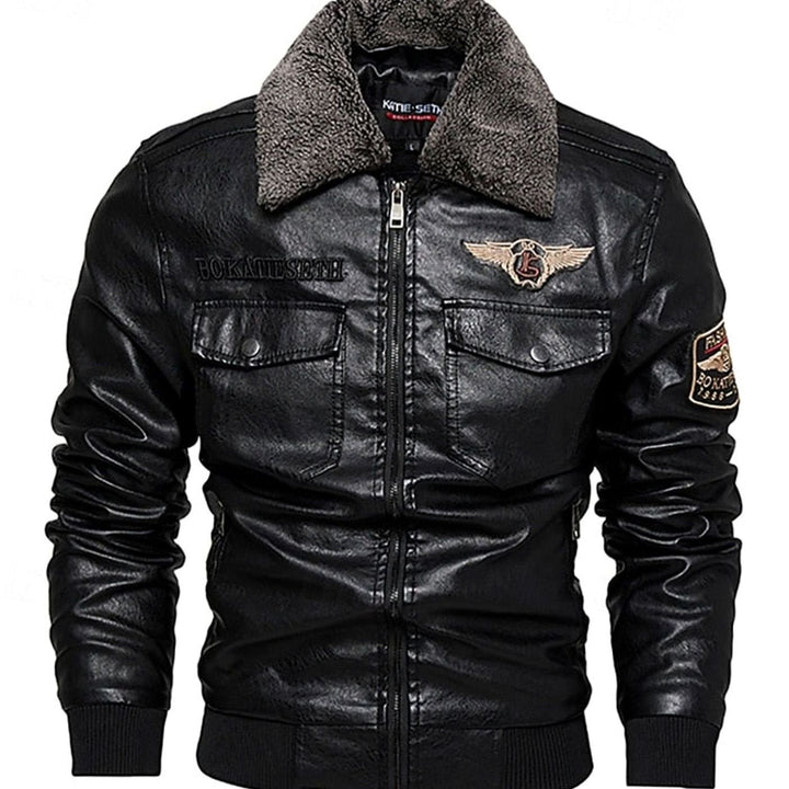Justin | Relaxed Sherpa Collar Aviator Bomber Leather Jacket