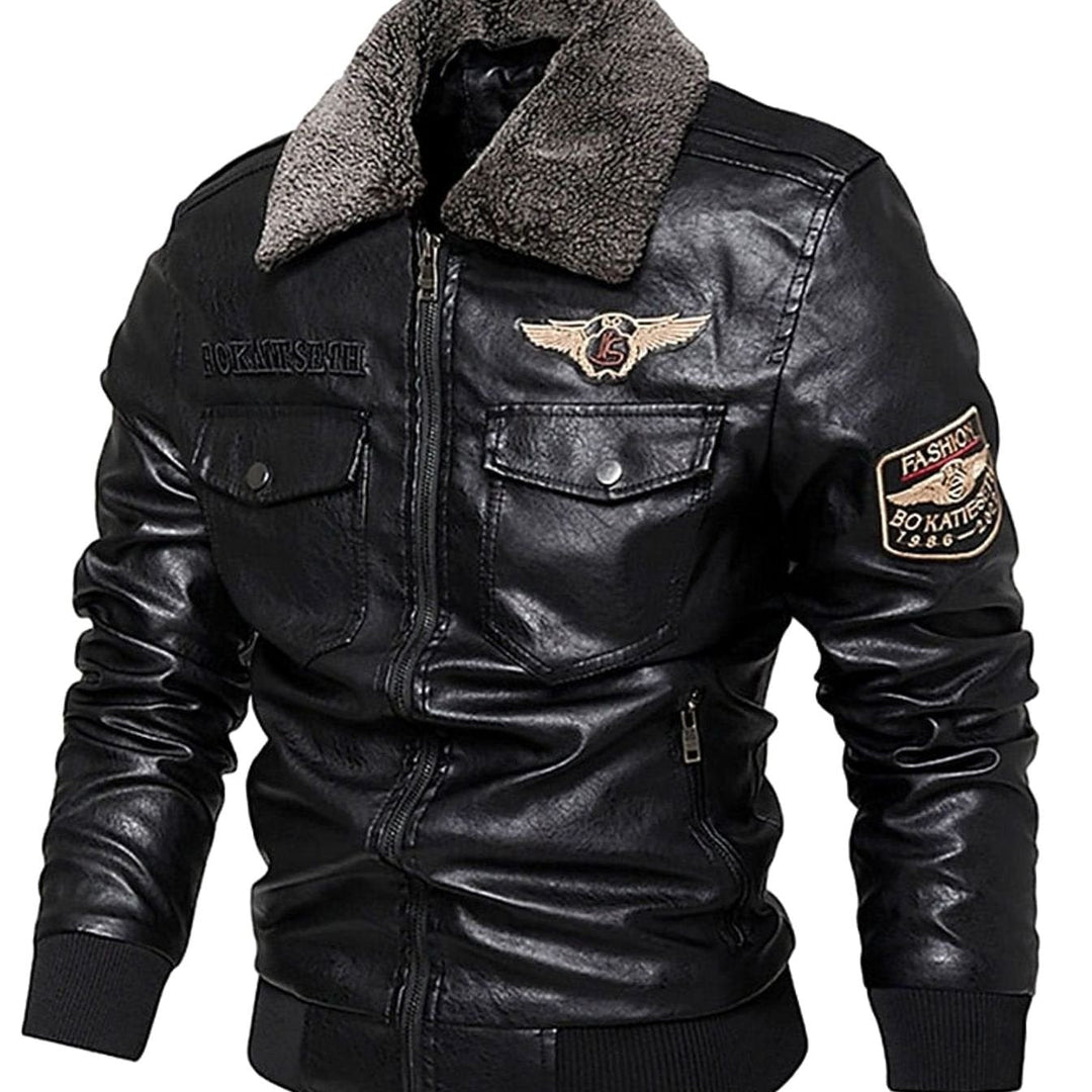 Justin | Relaxed Sherpa Collar Aviator Bomber Leather Jacket