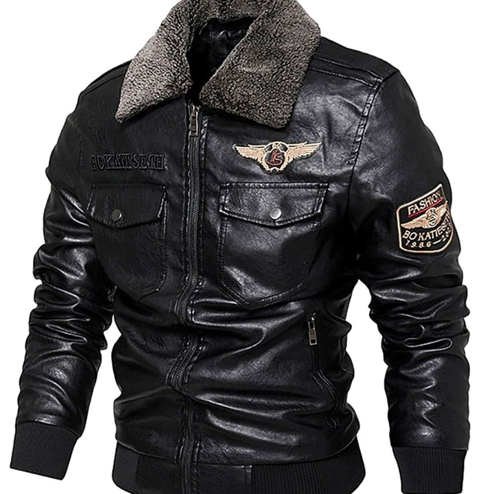 Justin | Relaxed Sherpa Collar Aviator Bomber Leather Jacket