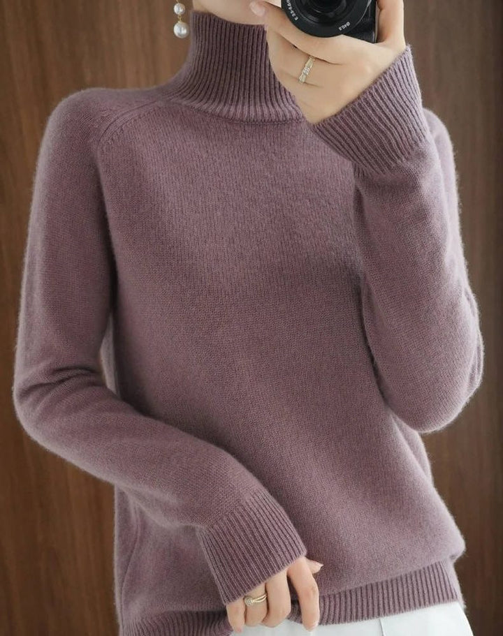 Karen | Polished Ribbed Trim Long Sleeve Turtleneck Sweater