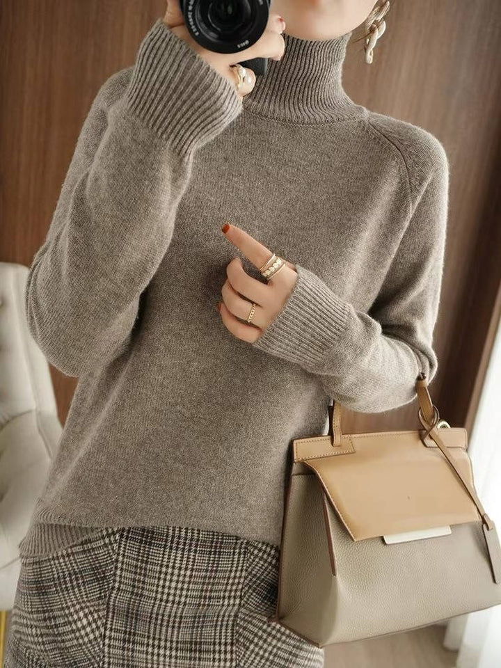 Karen | Polished Ribbed Trim Long Sleeve Turtleneck Sweater