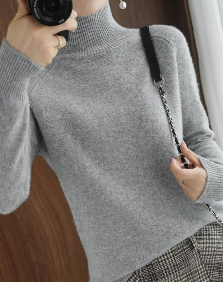 Karen | Polished Ribbed Trim Long Sleeve Turtleneck Sweater