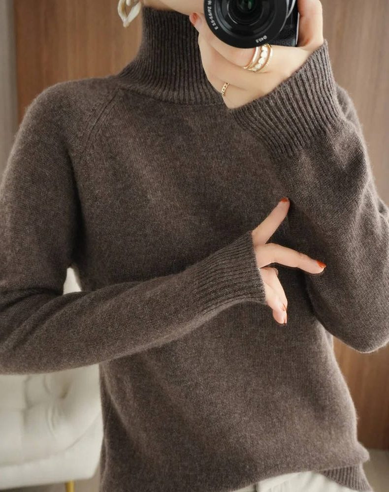 Karen | Polished Ribbed Trim Long Sleeve Turtleneck Sweater