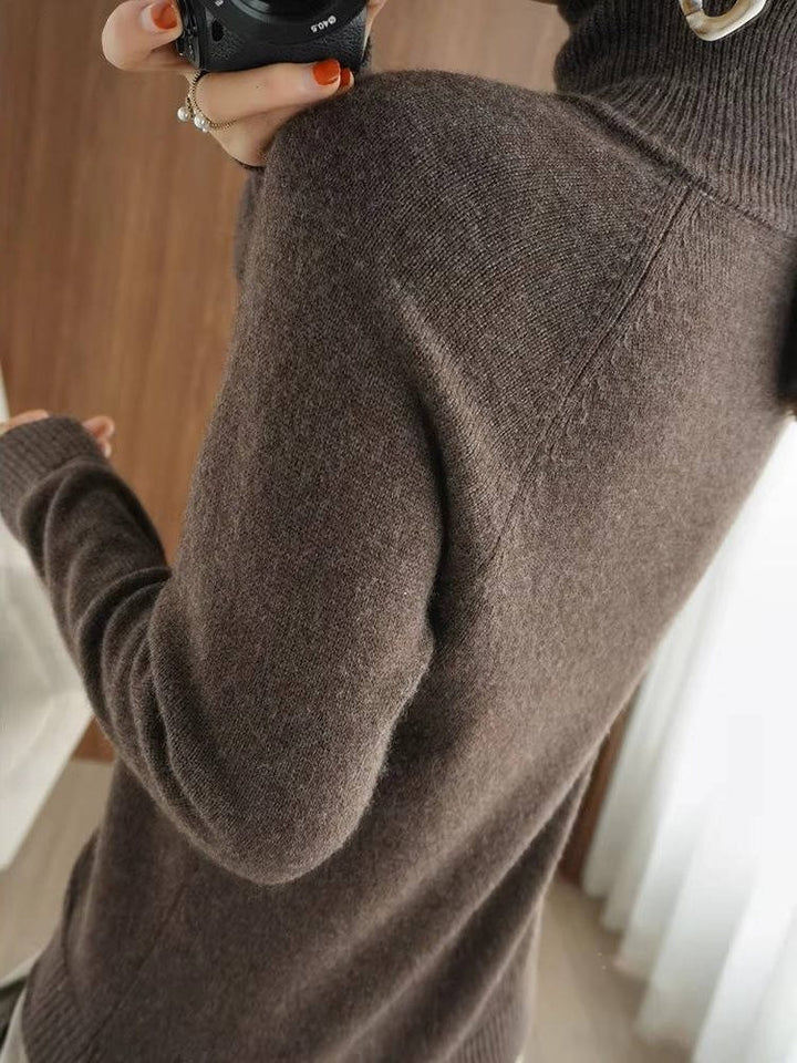 Karen | Polished Ribbed Trim Long Sleeve Turtleneck Sweater