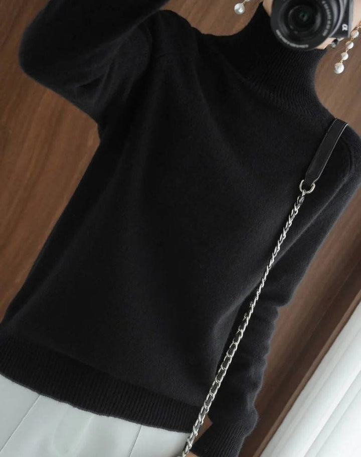 Karen | Polished Ribbed Trim Long Sleeve Turtleneck Sweater