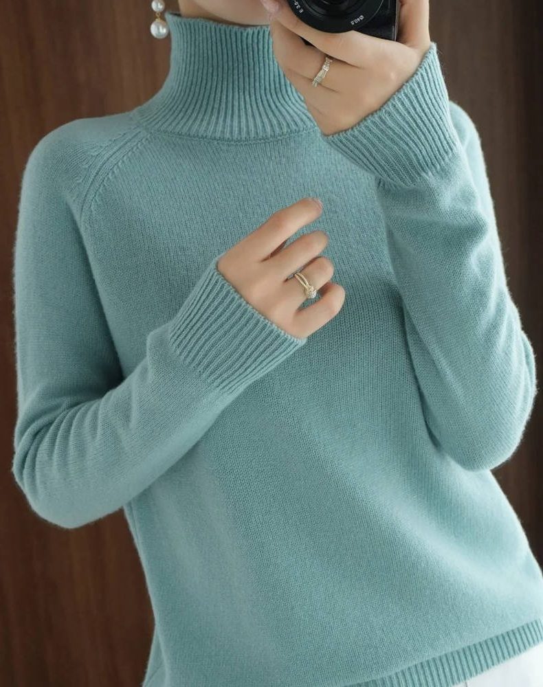 Karen | Polished Ribbed Trim Long Sleeve Turtleneck Sweater