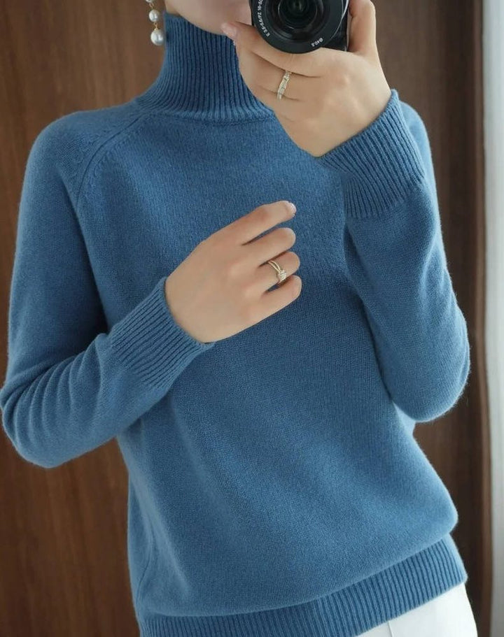Karen | Polished Ribbed Trim Long Sleeve Turtleneck Sweater