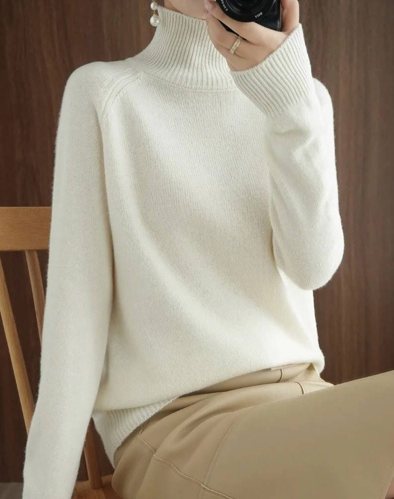 Karen | Polished Ribbed Trim Long Sleeve Turtleneck Sweater