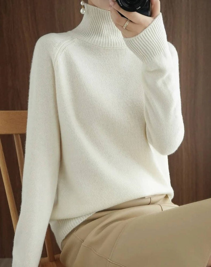 Karen | Polished Ribbed Trim Long Sleeve Turtleneck Sweater