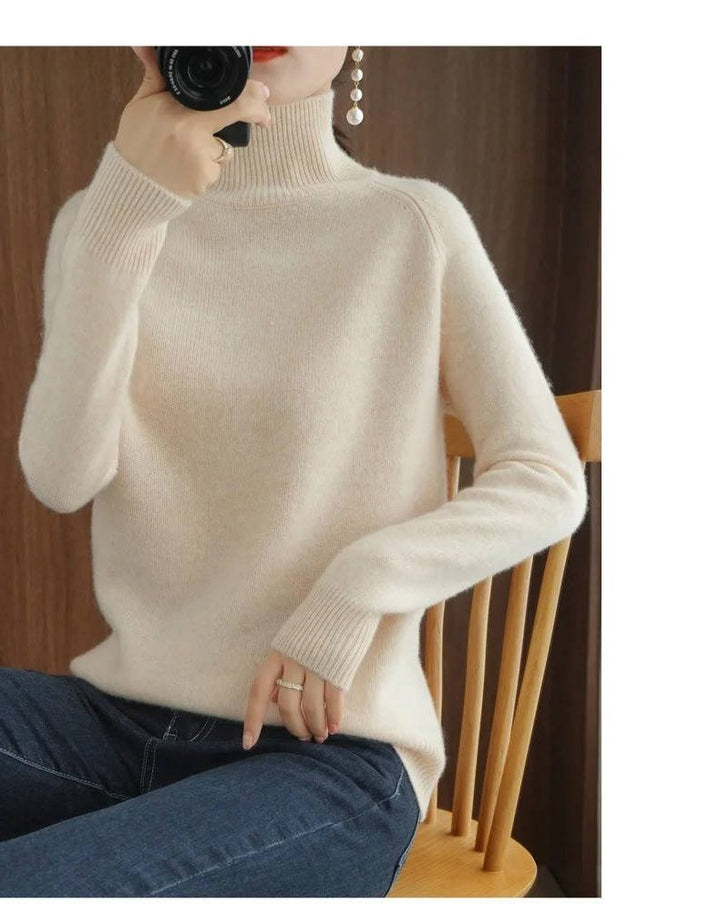 Karen | Polished Ribbed Trim Long Sleeve Turtleneck Sweater