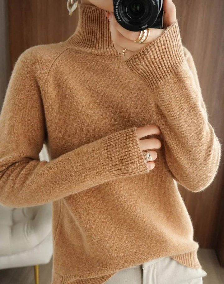 Karen | Polished Ribbed Trim Long Sleeve Turtleneck Sweater