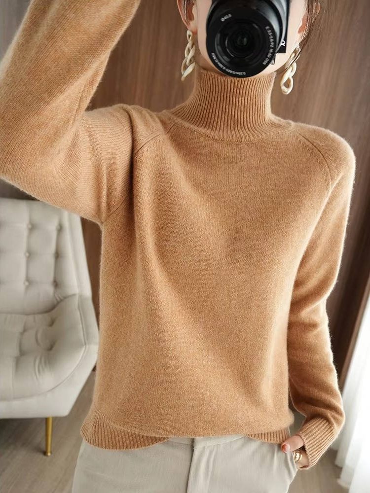 Karen | Polished Ribbed Trim Long Sleeve Turtleneck Sweater