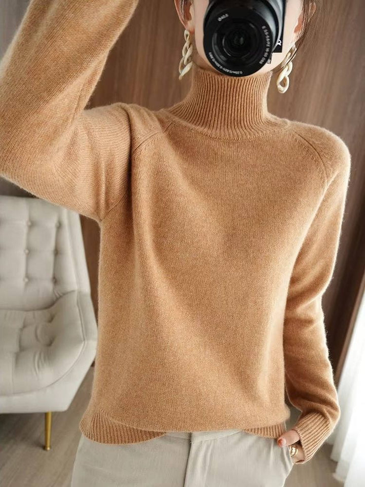 Karen | Polished Ribbed Trim Long Sleeve Turtleneck Sweater