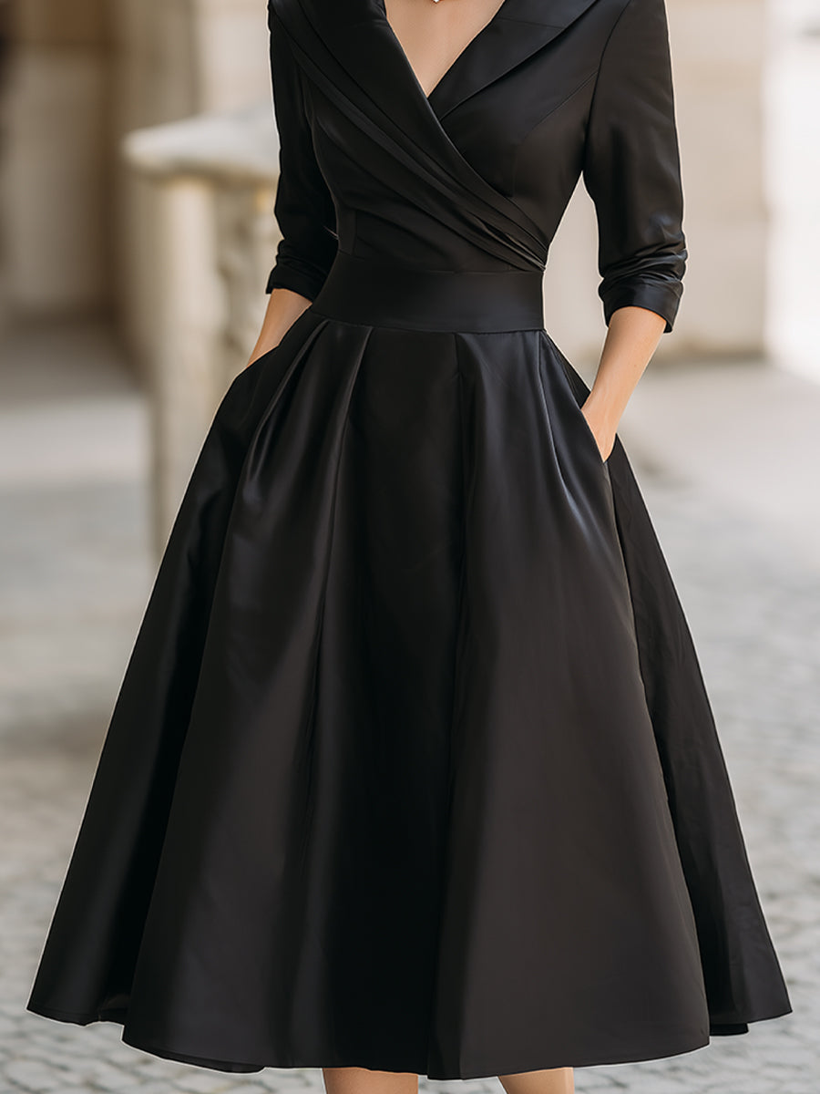 Karen | Refined Pleated Wrap Christmas Midi Dress
