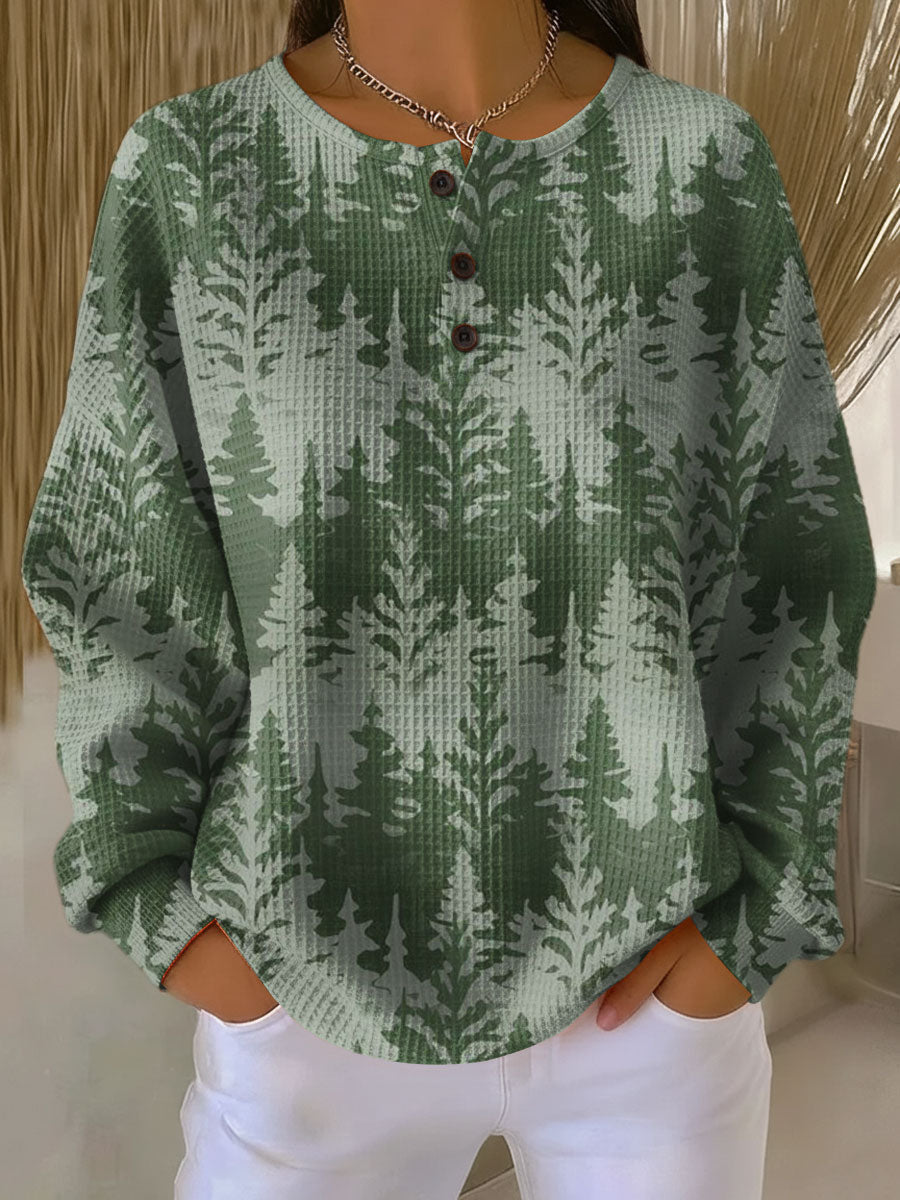 Karen | Tree Print Henley Christmas Sweater Women